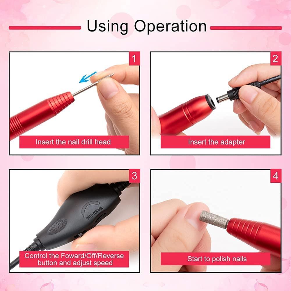 OVX Electric Nail Drill, Professional Portable Nail Drill for Acrylic Nails, Portable Electric Nail File Kit with Nail Drill Bits and Sanding Bands,Manicure Pedicure for Polishing,Nail Removing(Red)
