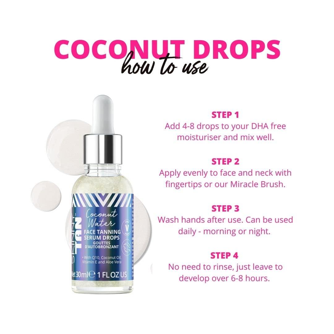 Skinny Tan Skinny Tan Water Coconut Face Tanning Serum Drops - Enrich with Vitamin E and Aloe Vera - Helps Even Skin Tone - Enhance Your Complexion - Leaves Long-Lasting, Tropical Sun-Kissed Radiance - 1 oz