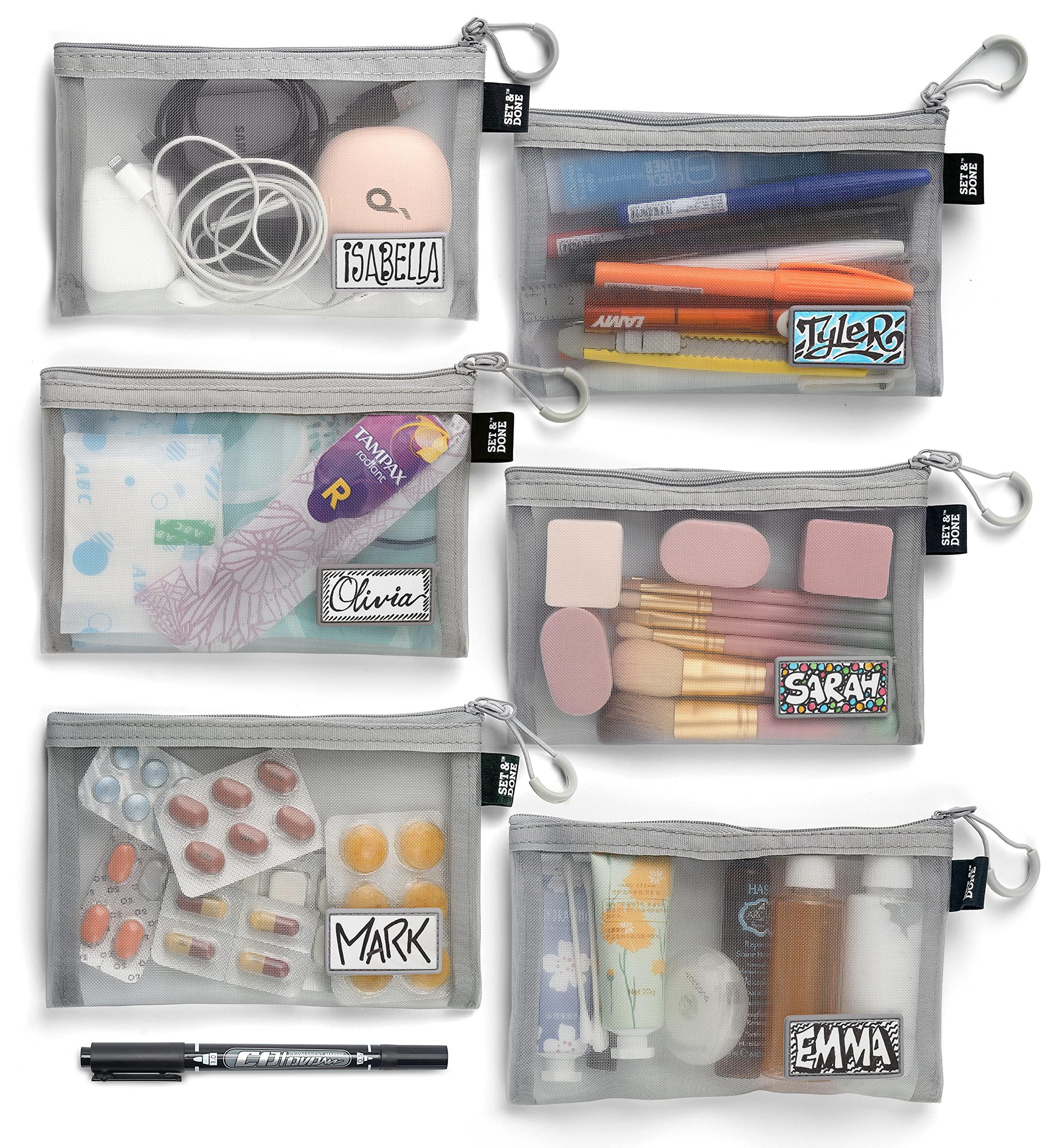 Set & Done Set & Done Mesh Cosmetic Pouches - Mesh Makeup Bags, Zipper Pouch for Office or Travel Accessories - Organizers for Small Items Makeup Lipstick, Toiletries (6 Pieces - Grey)