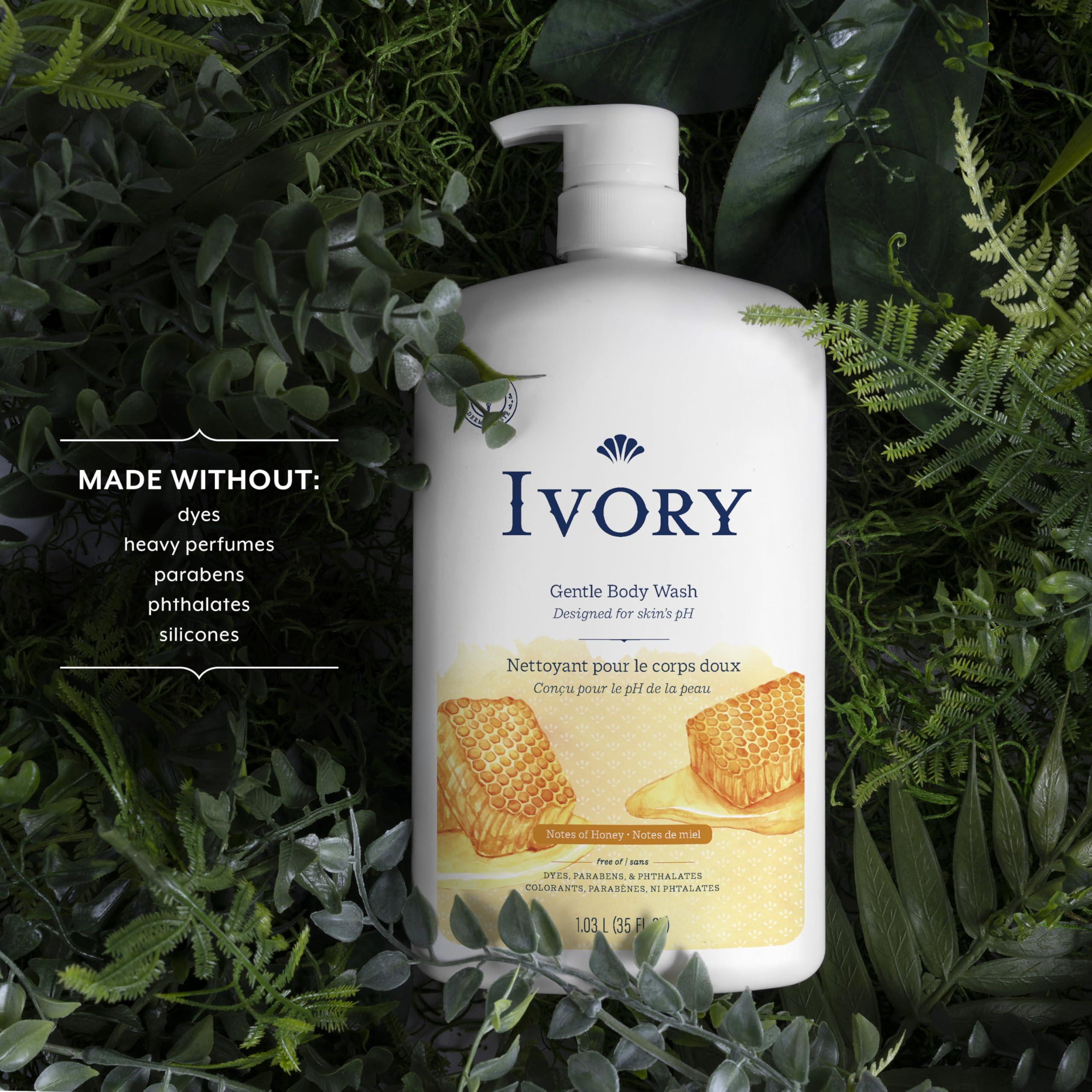 Ivory Ivory Body Wash Gentle, Free of dyes, parabens, and phthalates, Honey Scent, 35 oz