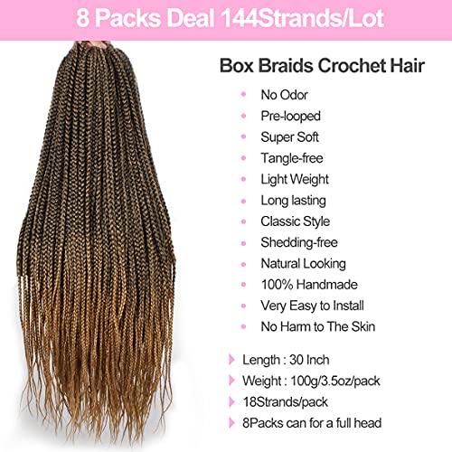Union Beauty Unionbeauty 8 Packs Ombre Knotless Box Braids Crochet Hair 30 Inch Medium Box Braid Hair For Black Woman Pre-Looped Crotchet Box Braids Heat Resistant Fiber Hair Soft Braids 18Strands/Pack T27#