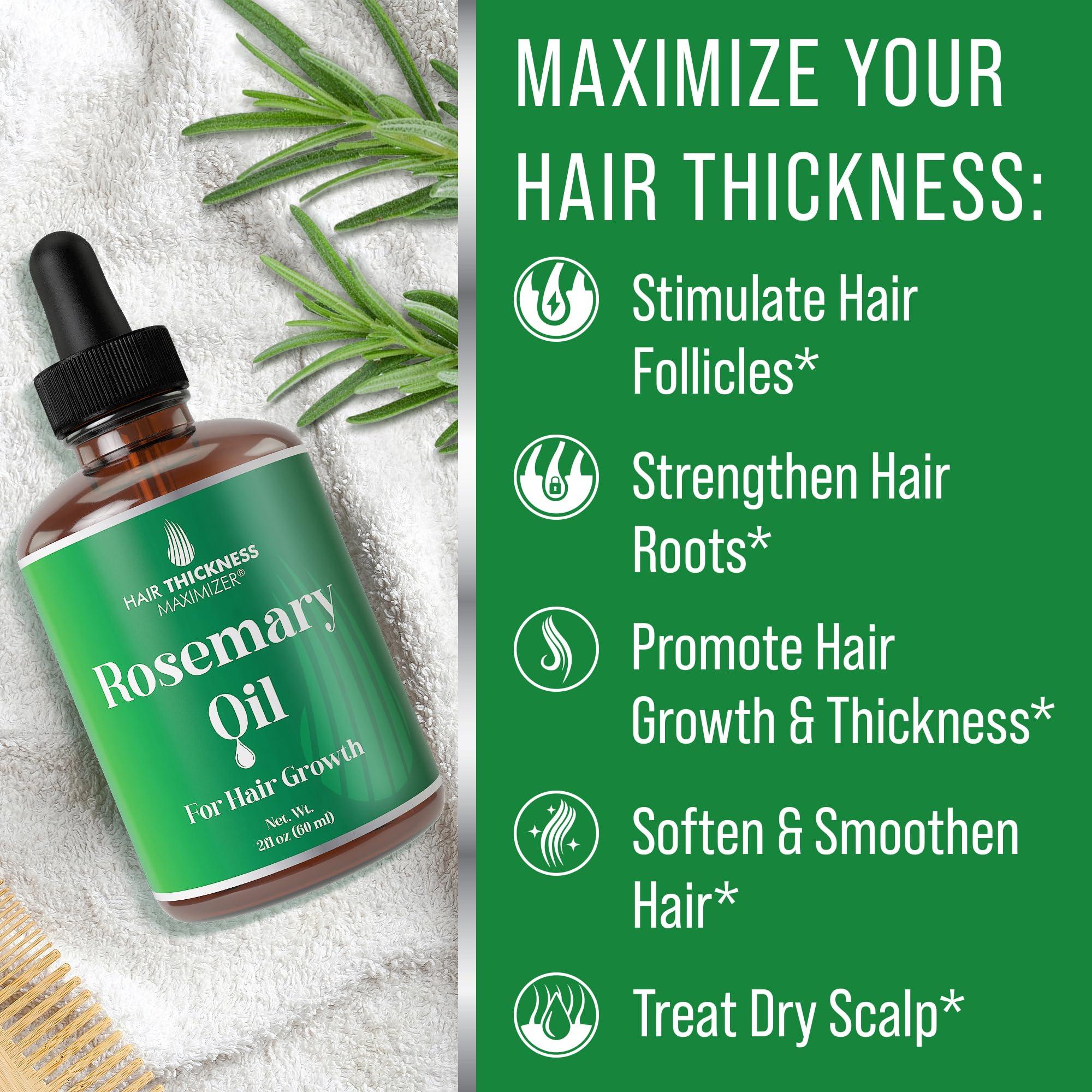 Hair Thickness Maximizer Rosemary Oil for Hair Growth for Men & Women No Harsh Scent or Scalp Burn, Topical Treatment for Hair Loss, Boost Thickness & Regrowth with Jojoba, Jamaican Black Castor & Peppermint Oil, 2oz