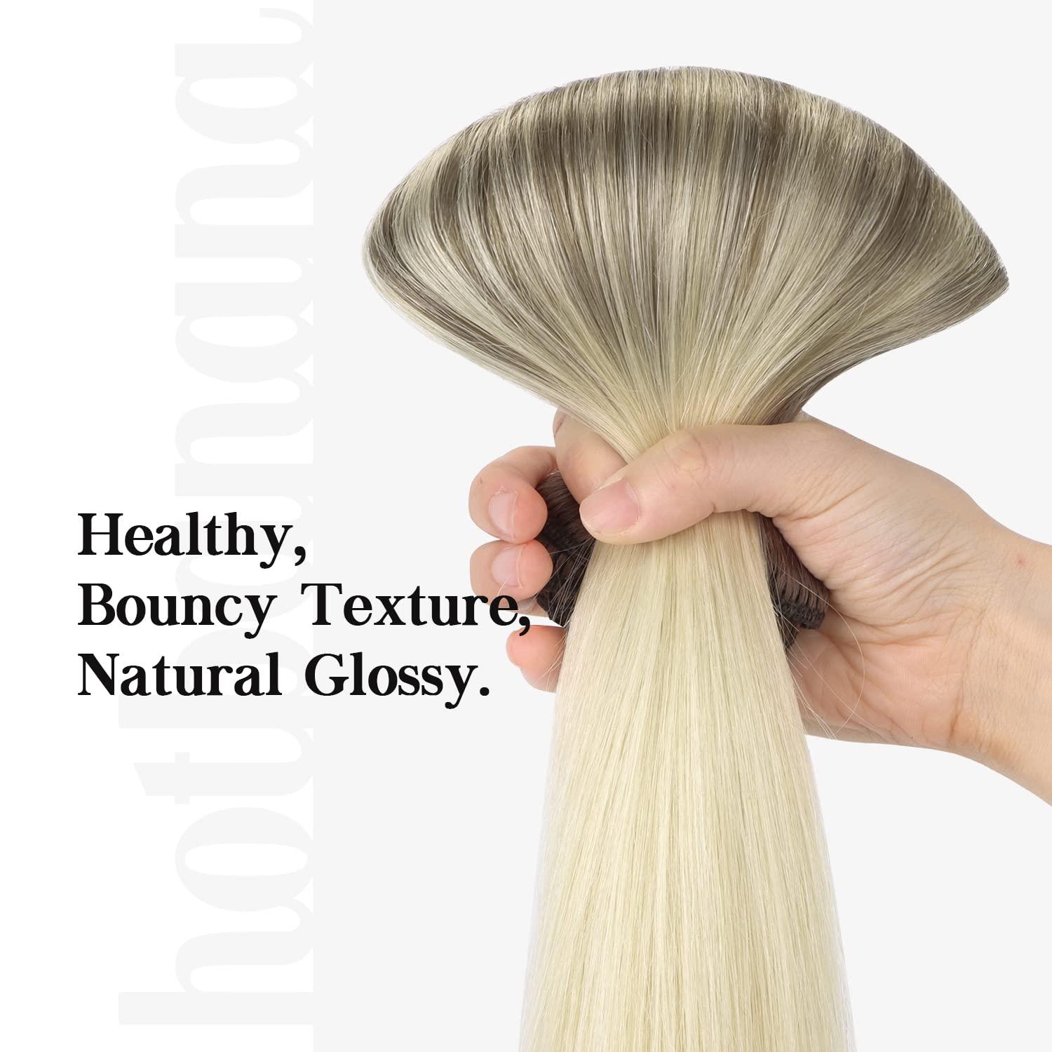 hotbanana HOTBANANA Human Hair Clip in Hair Extensions, Ombre Sandy Brown to Platinum Blonde 120g Clip in Hair Extensions Real Human Hair Straight Remy Hair Clip in Hair Extensions 18 Inch 7pcs