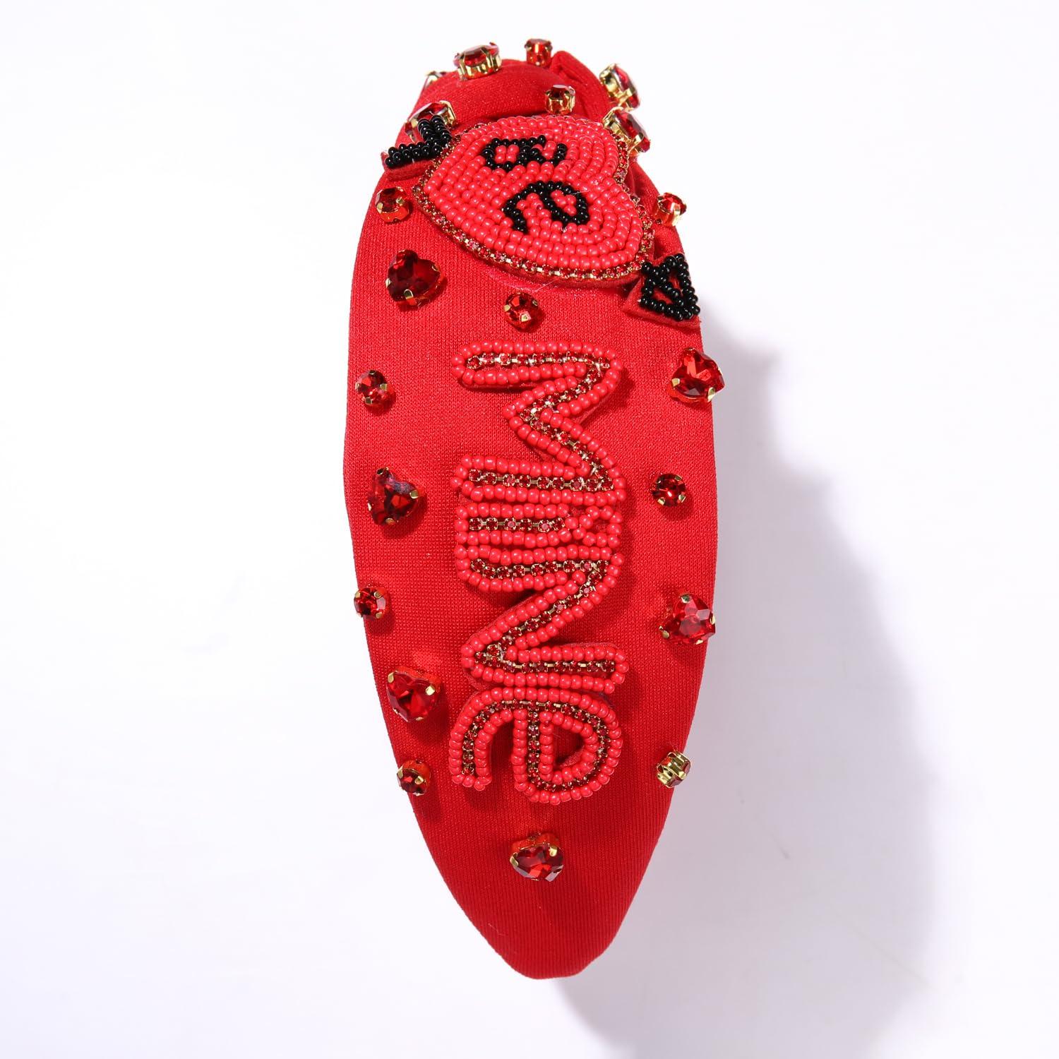 CEALXHENY CEALXHENY Valentines Day Headband for Women Rhinestone Heart Headbands Red Pink Crystal Knotted Headband Valentines Day Hair Accessories Gifts (Be Mine)