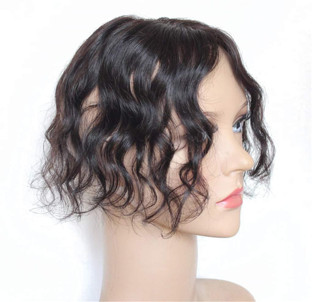 LXUE 7x10cm Mono Human Hair Toppers for Women, Clip in Curly Wiglet Hairpieces for Thinning Hair (10" Dark Brown)