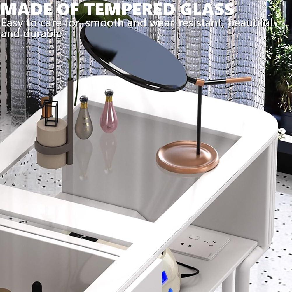 BOYITES BOYITES Modern Transparent Manicure Table, Tempered Glass Nail Station for Manicurist, Professional Nail Salon Work Station Booth, White Pedicure Tech Station, Beauty Salon Table,B,100cm