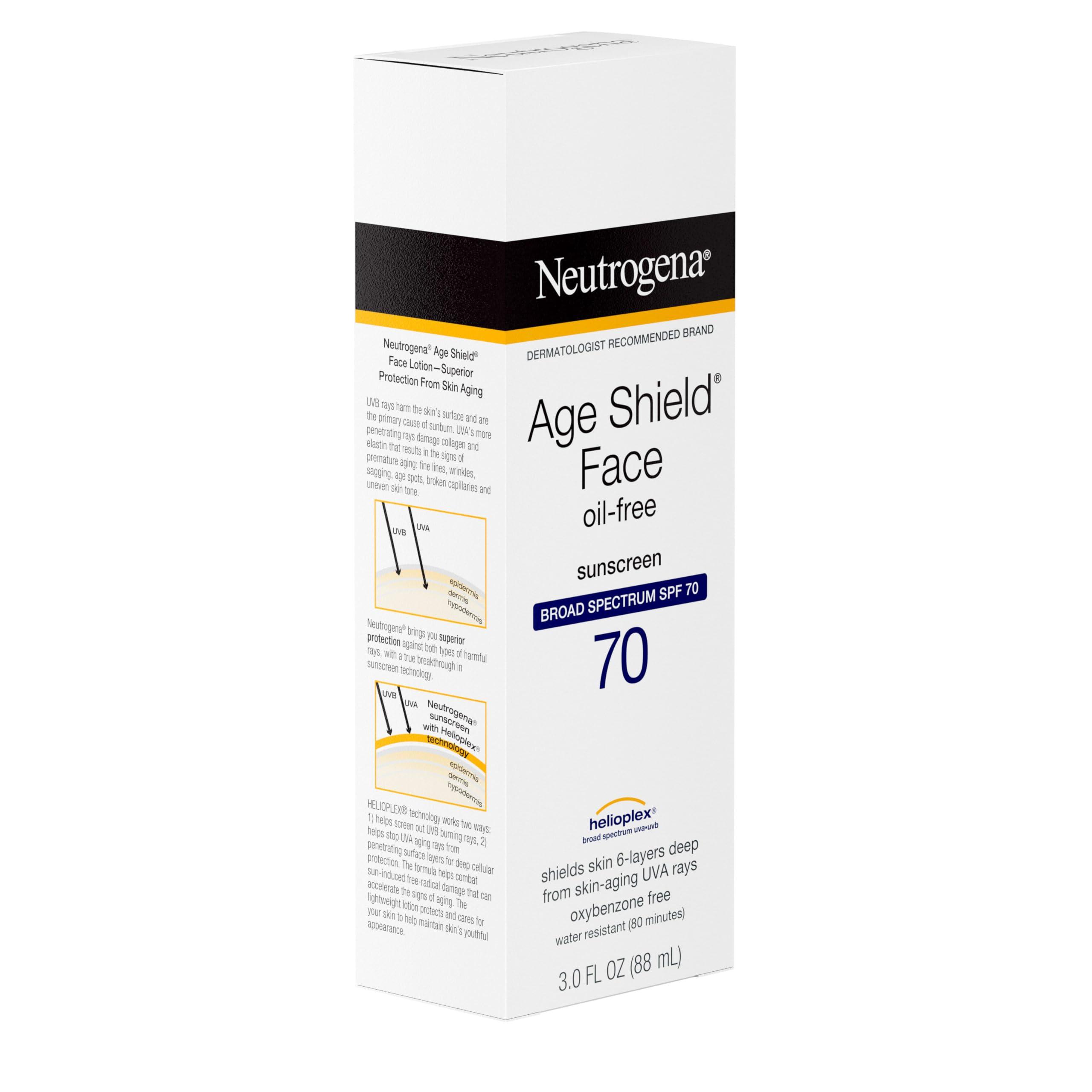 Neutrogena Neutrogena Age Shield Anti-Oxidant Face Lotion Sunscreen with Broad Spectrum SPF 70, Oil-Free & Non-Comedogenic Moisturizing Sunscreen to Prevent Signs of Aging, 3 fl. oz
