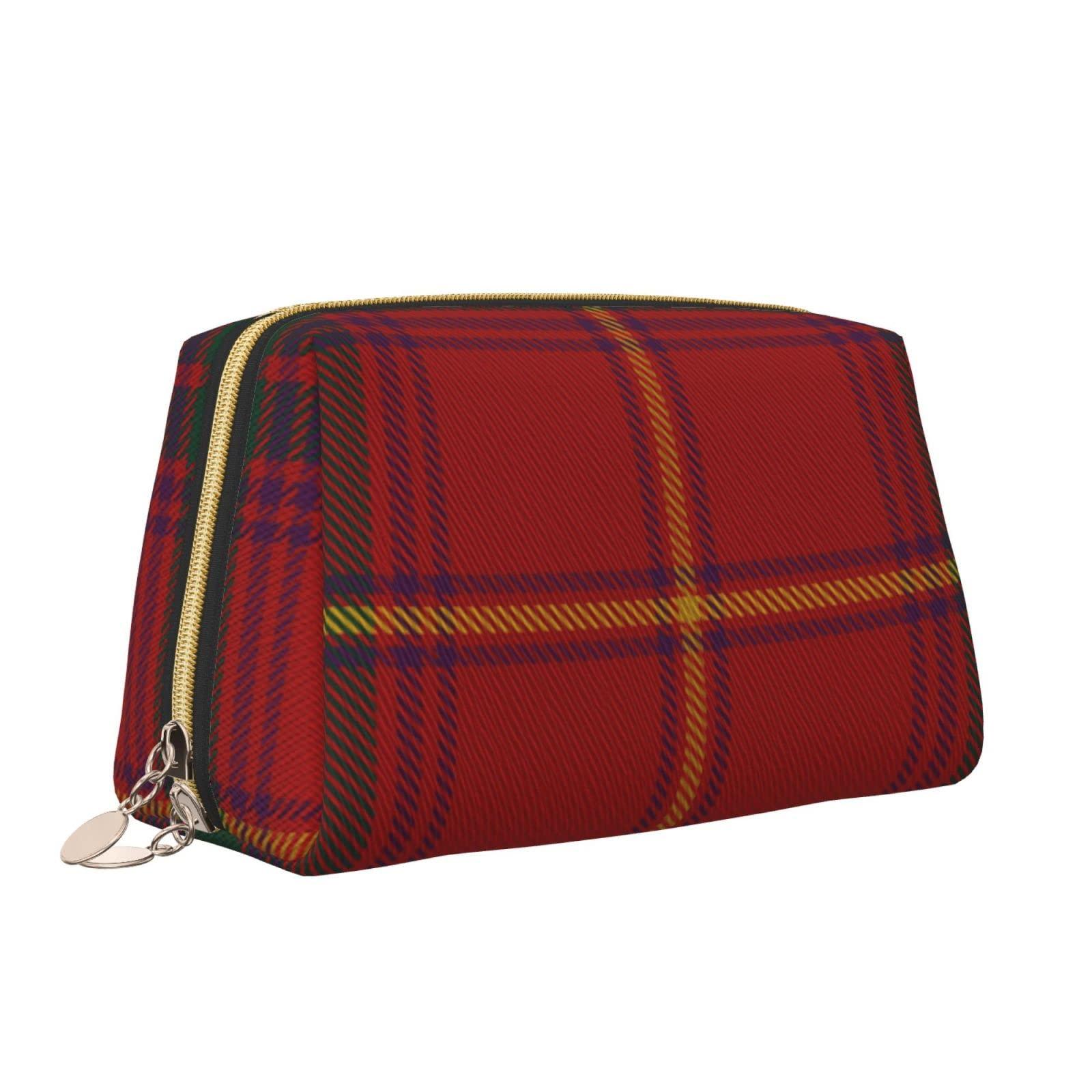 MIZIBAO Small Makeup Bag for Purse, County Galway Irish Tartan PU Leather Travel Cosmetic Pouch, Portable Toiletry Bag for Women Girls Daily Storage Organizer
