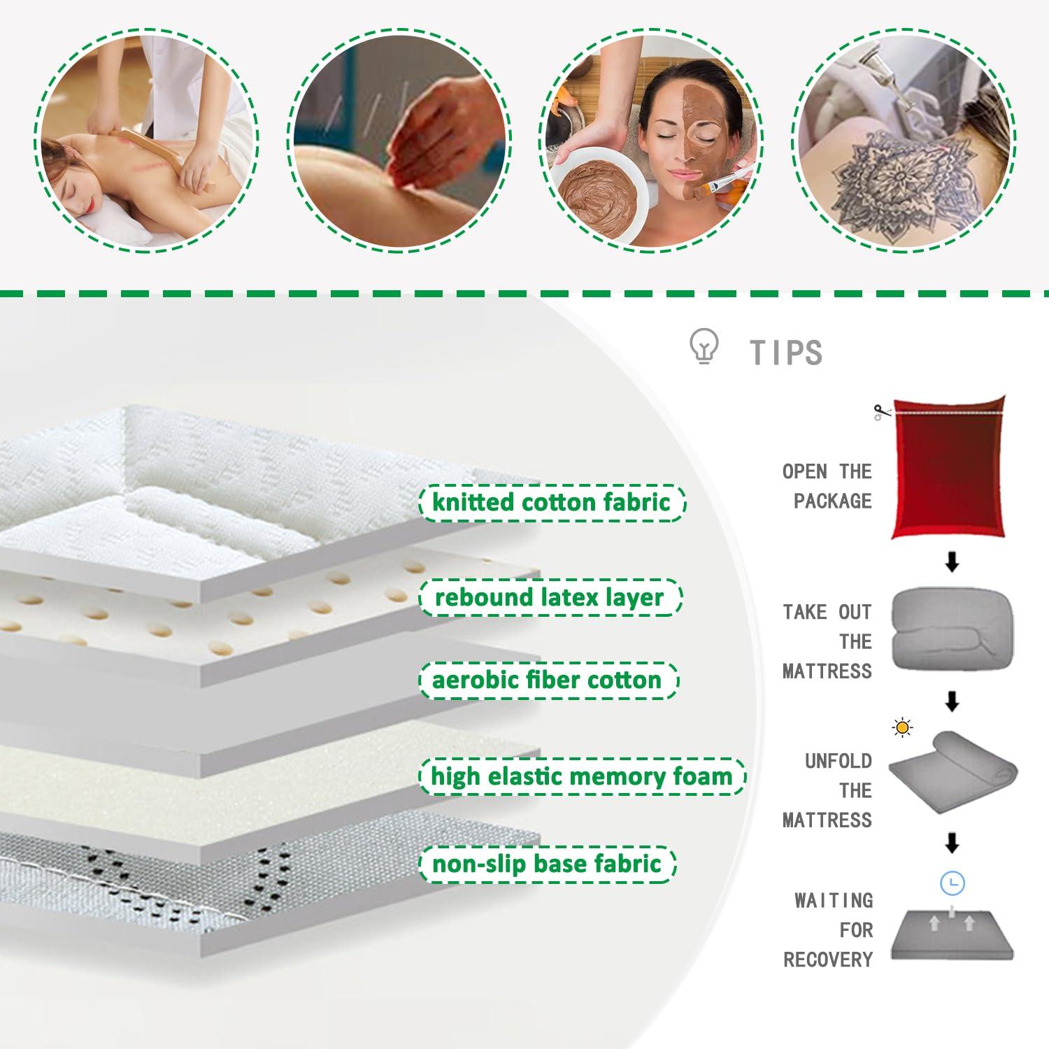 CRLED CRLED Non-Slip Memory Foam Mattress Topper for Massage Table,3/4/5/6cm Thick Spa Bed Massage Pad,Square/Round/Trapezoidal Head Lash Bed Cushion,with Elastic Bands&Breathe Hole,3cm/1.2in,S 70x185cm