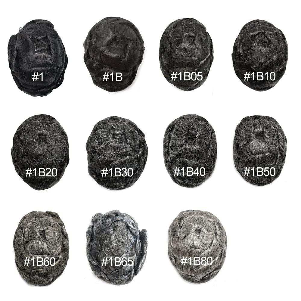 Healthlif Frontal Hair Piece For Receding Hairline Men\'S Toupee V-Shape Hairline European Human Hair Patch For Men Pu Frontal Hairpiece For Men Frontal Cover Hair Replacement System #1B OFF BLACK 100% Density