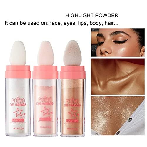 Kayswang Kayswang Body Glitter Powder Stick Face Highlights Shimmer Face and Body Highlighter Powder with Sponge Head, Magic Colour Shiner Powder for Face Body, Arms, Collarbones and Leg (02#Pink)