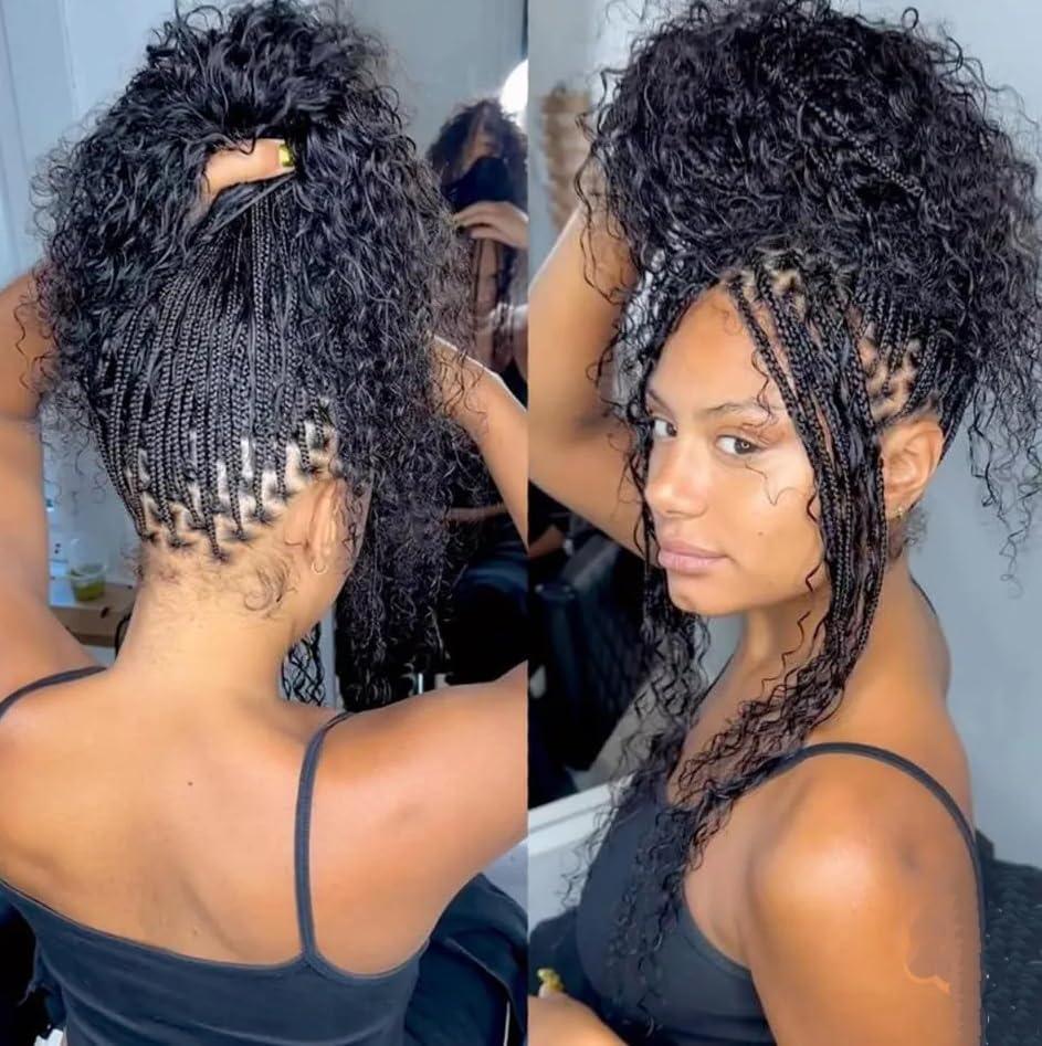 YOUNG BEAUTY Crochet Human Hair Boho Box Braids with Human Hair Curls Pre-looped Crochet Braids Synthetic Braids with Human Hair Curly for Black Women 30inch 1Pack 40Strands