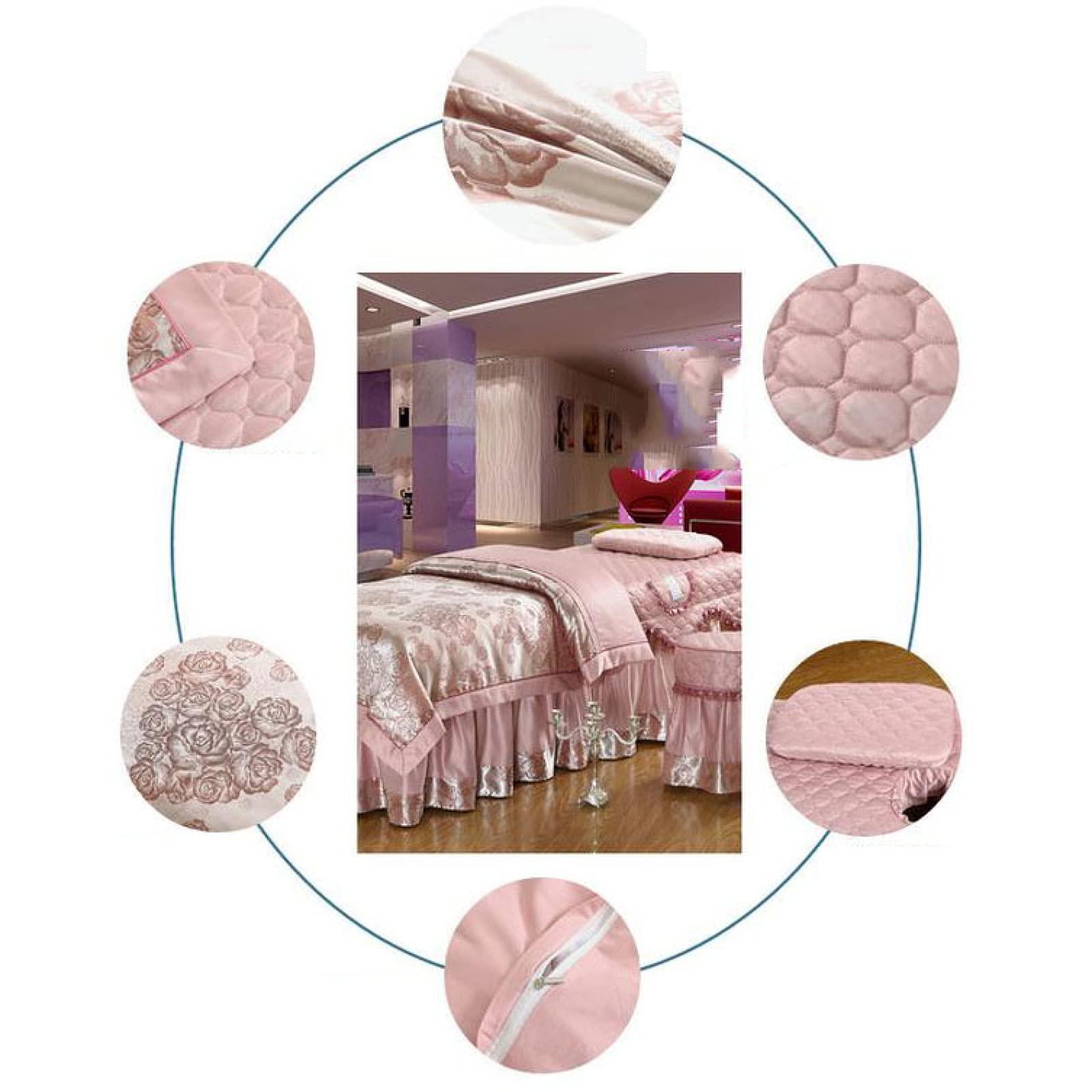 SXJC Massage Cure Bed Cover Massage Table Cover Beauty Bed Cover Valance Fitted Duvet 4pcs Square Head Beauty Salon Physiotherapy Bedspread,White+blue-185 * 70cm