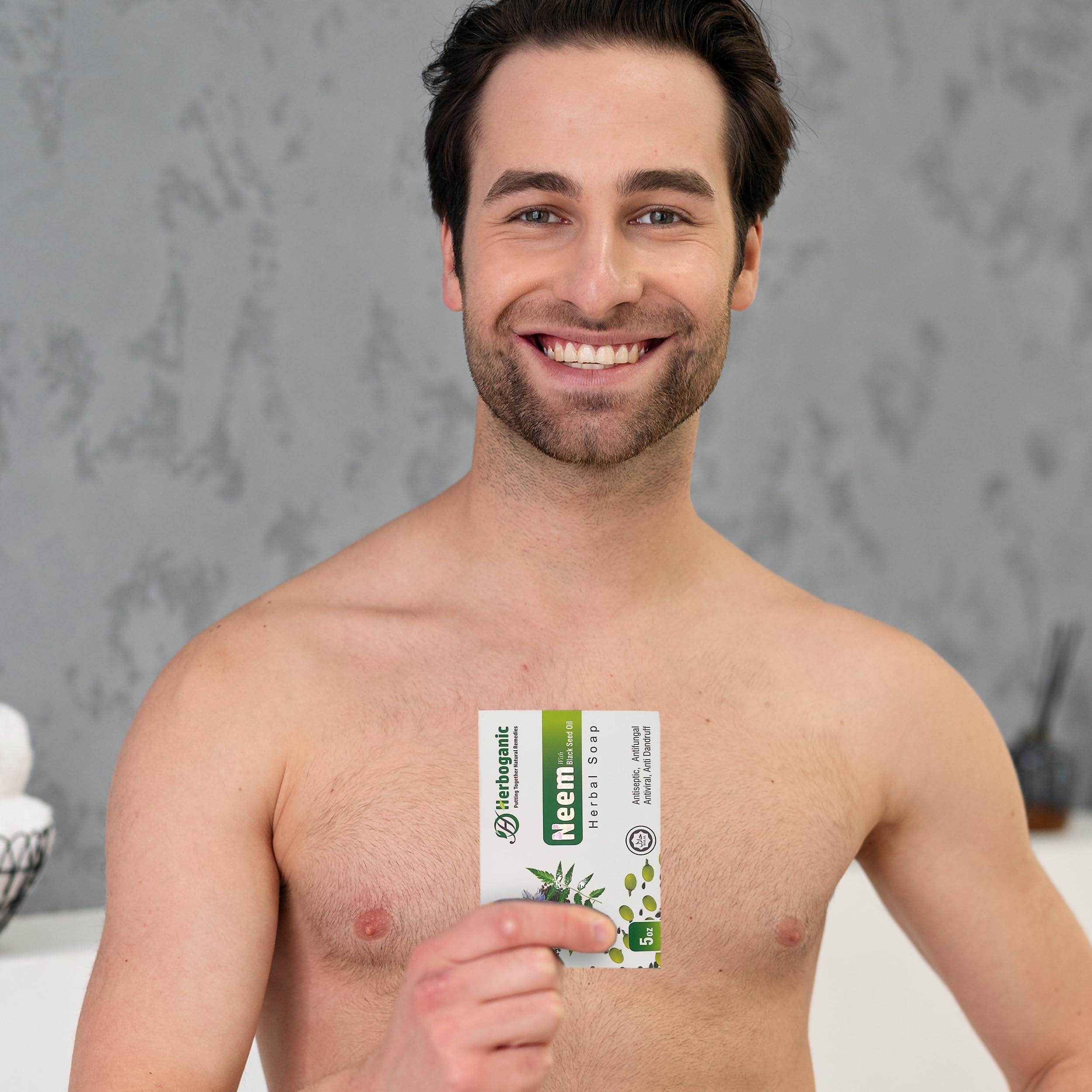 HERBOGANIC HERBOGANIC Neem and Black Seed Oil Herbal Soap | Natural Bar Soap for Face and Body | Purifying and Nourishing | Suitable for Men and Women| 5 Oz (Pack of 1)