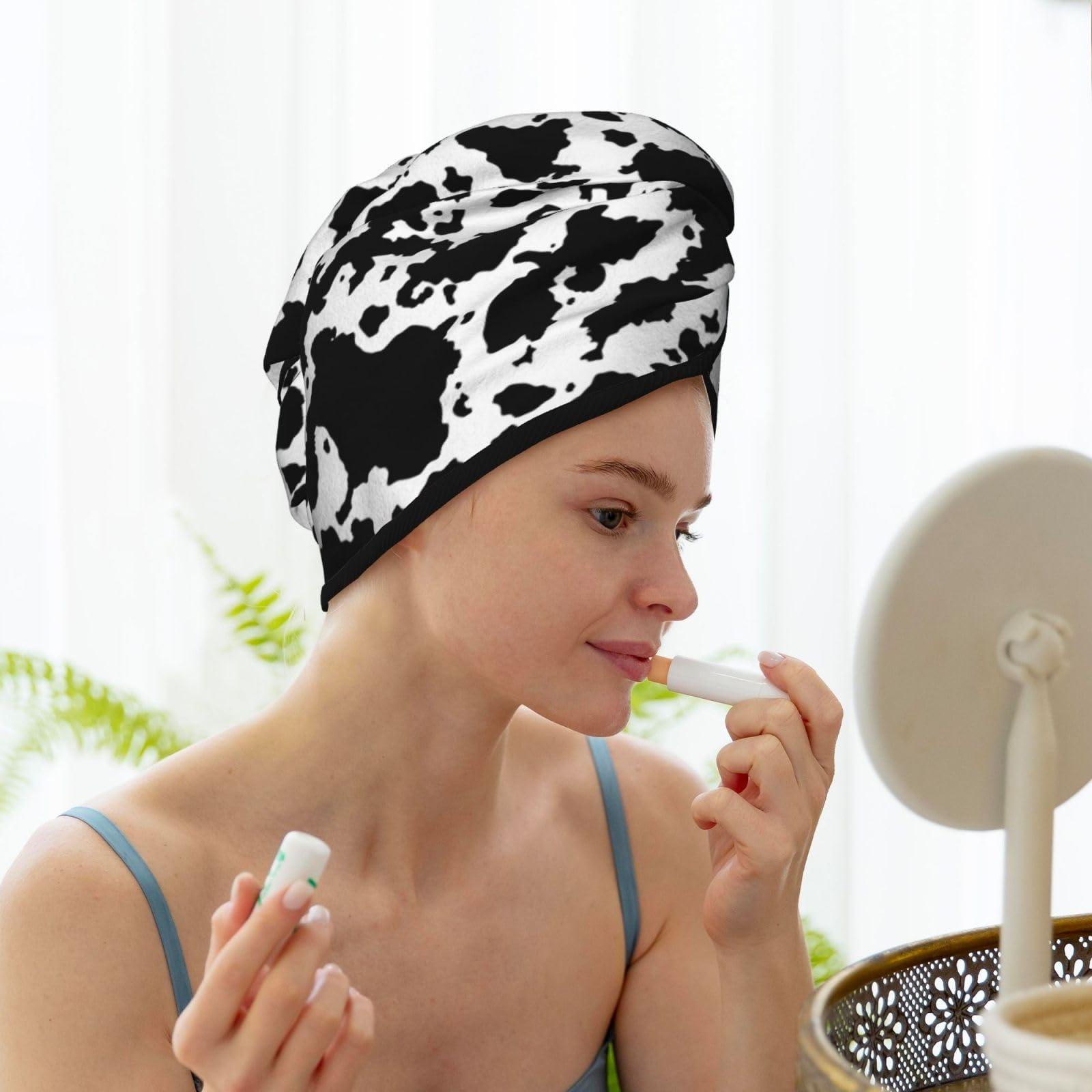 famliihw famliihw Cow Print Hair Towel Wrap Microfiber Fast Drying Hair Turban with Buttons for Women Drying Curly, Long & Thick Hair