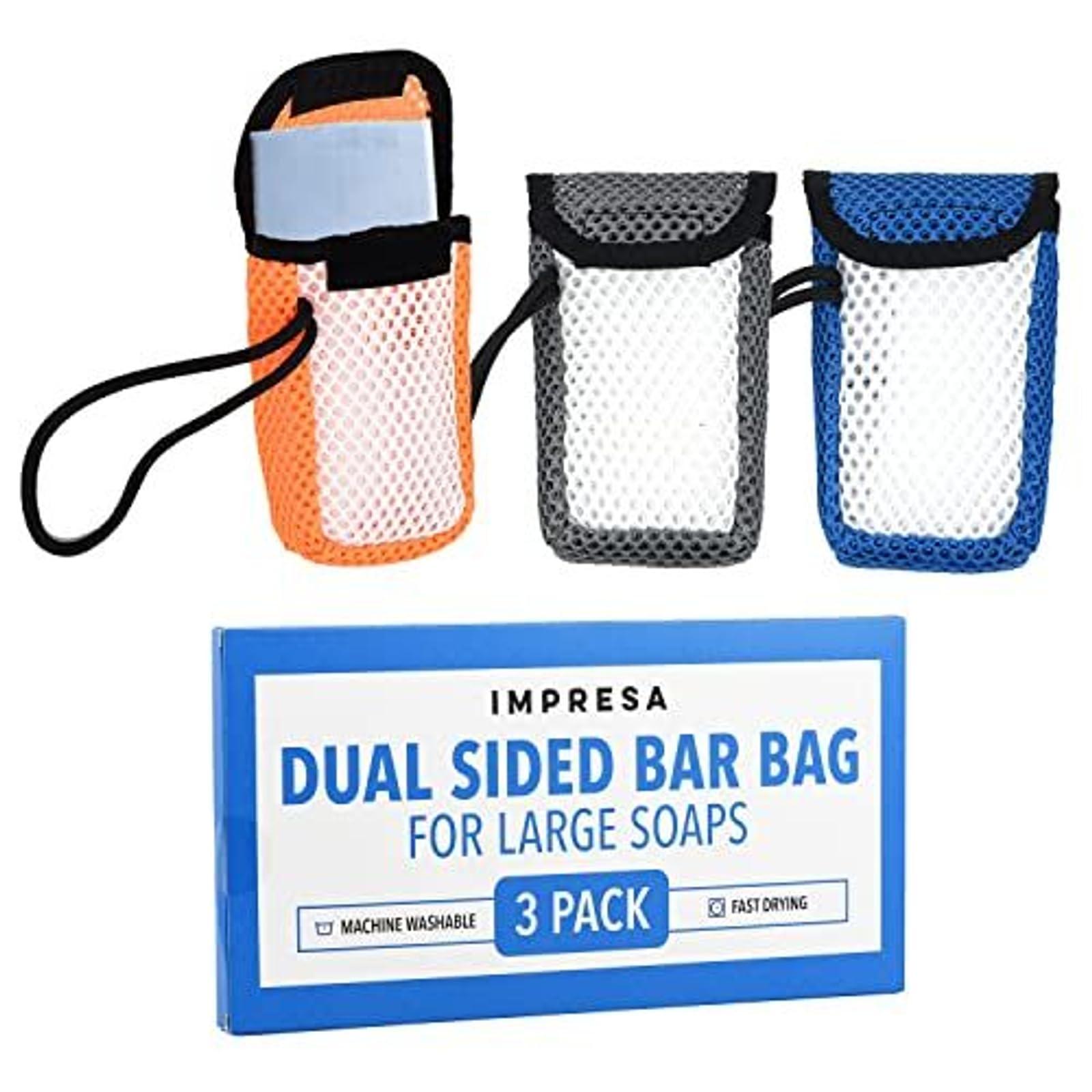 IMPRESA IMPRESA [3 Pack] Exfoliating Large Bar Soap Saver Pouch fits Duke Cannon Bar Soaps, Soap Scrubber Pouch Holds Up To 4.58 x 2.75 x 1.5 Inches Soaps