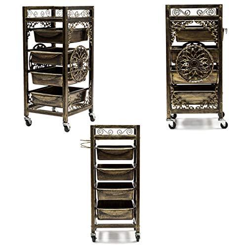 ZY Salon Trolley Retro Salon Hairdressing Trolley, Hairdresser Barber Beauty Storage Hair Spa Roller Tool Cart, Salon Tray with 4 Pullout Drawers