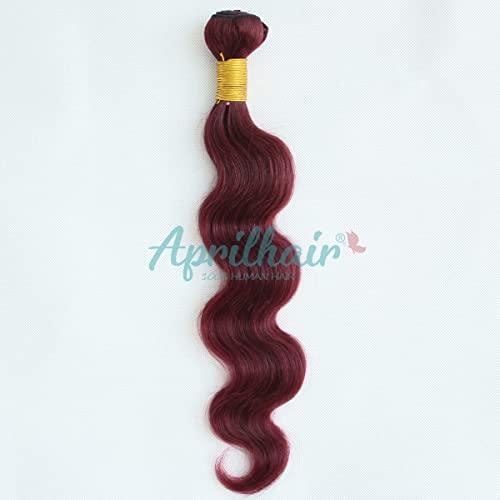 Aprilhair Aprilhair 8A Machine Double Weft Raw Brazilian Virgin Human Hair Extensions Wine Red #99J Body Wave 3 Bundles (14'' 16'' 18'', 99J bundles)