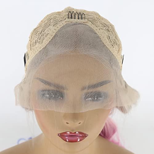 BTWTRY BTWTRY Harley Quinn Cosplay Synthetic Lace Front Wig for White Women Natural Glueless Heat Resistant Fiber Hair Long Wavy Wigs (24inch, Harley Quinn)
