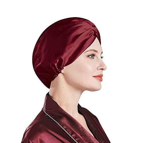 Miwen Miwen Silk Sleep Cap, Double-Lined Pure Mulberry Silk Turban, Hair Wrap & Head Cover for Curly and Thick Hair, Oeko-Tex Certified 19 Momme 6A-Grade Silk,Hair Bonnet for Women Hair Care (1Pc,Red Wine)