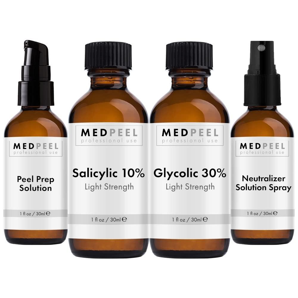 Medpeel MedPeel Light Strength Chemical Peel Set - with Alpha & Beta Hydroxy Acid Face Peel for all Skin Tones - 10% Salicylic 30ml/1fl oz, 30% Glycolic