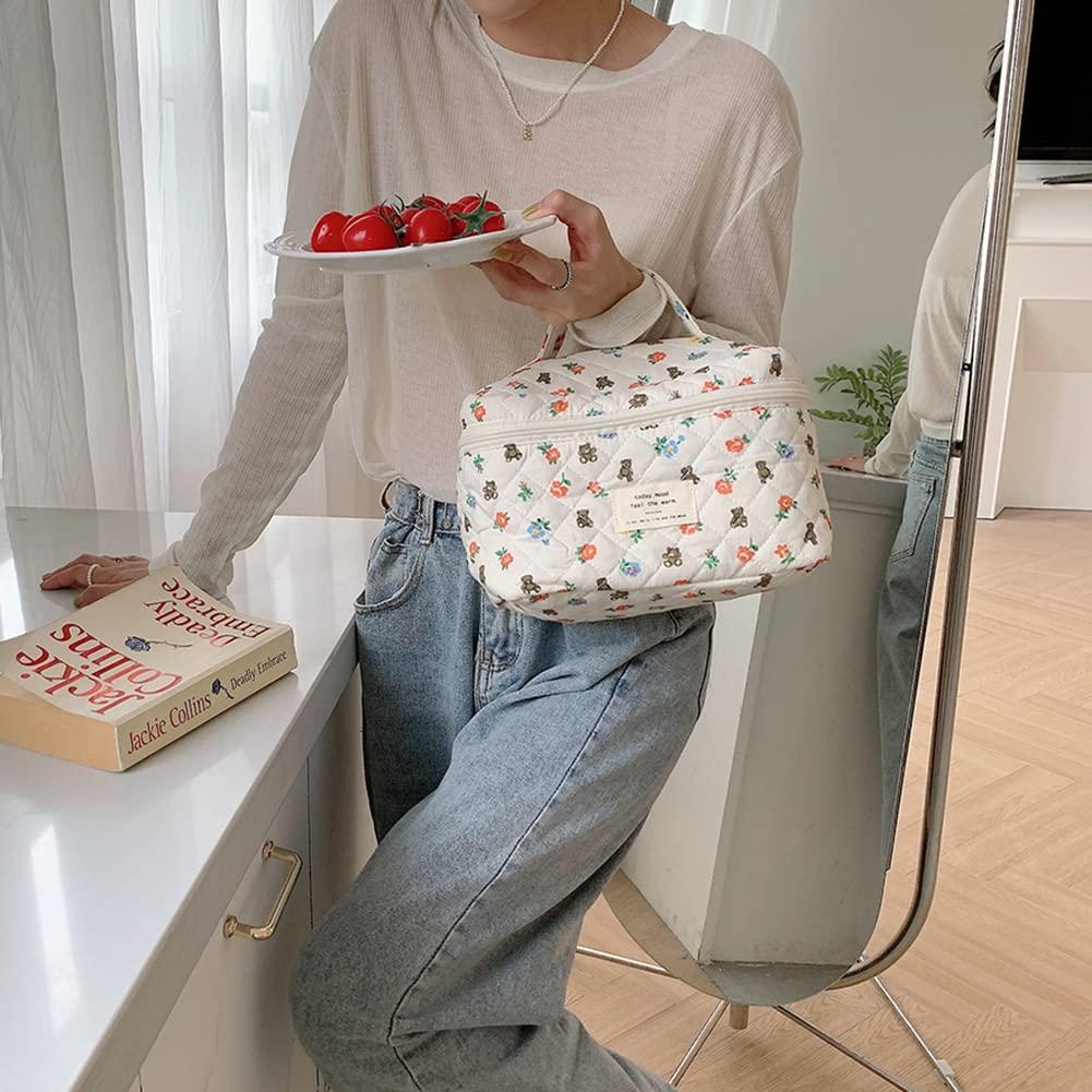 LIERWOI LIERWOI Travel Cosmetic Bag Cotton Makeup Bag Ladies, Quilted Toiletry Bag with Beautiful Floral Pattern, Cosmetic Bag Large Capacity, Make up Bag Wash Bag Portable for ladies or child (04-a)