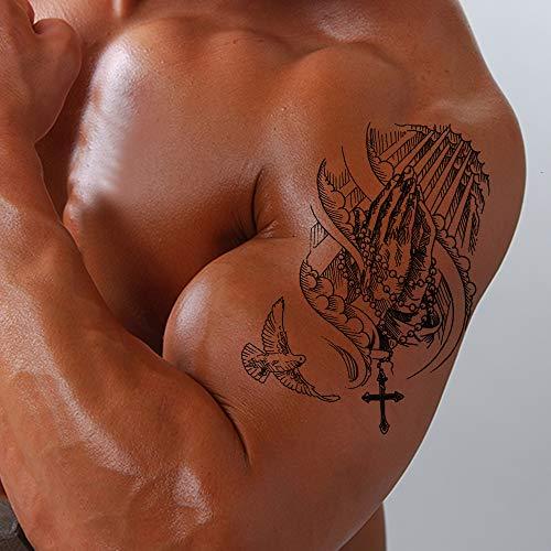 AWLEE Temporary Tattoos for Men Women Black Large Catholic Cross angel Tattoo Sticker Body Art Makeup Half Arm Fake Tattoo Waterproof (Pattern 2)