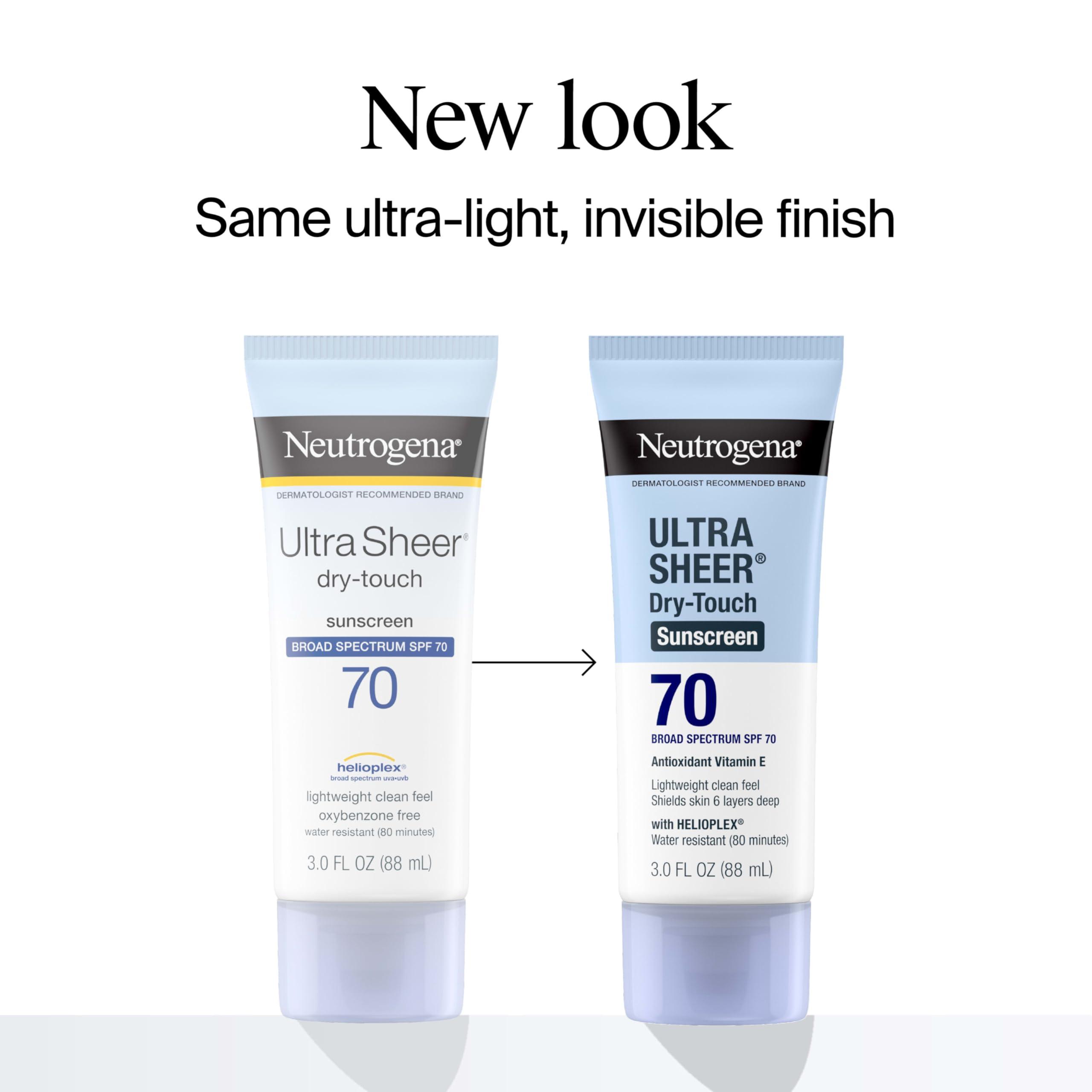 Neutrogena Neutrogena Ultra Sheer Dry-Touch Water Resistant and Non-Greasy Sunscreen Lotion with Broad Spectrum SPF 70, 3 Fl Oz (Pack of 1)