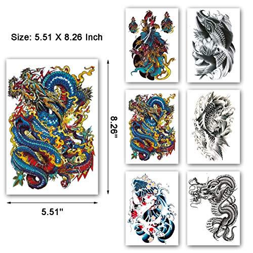 LEOARS LEOARS Dragon Fish Sleeve Temporary Tattoos Fake Fish Dragon Half Arm Tattoos Stickers and Extra Large Full Arm Tattoo Sleeves for Men Women,12-Sheet
