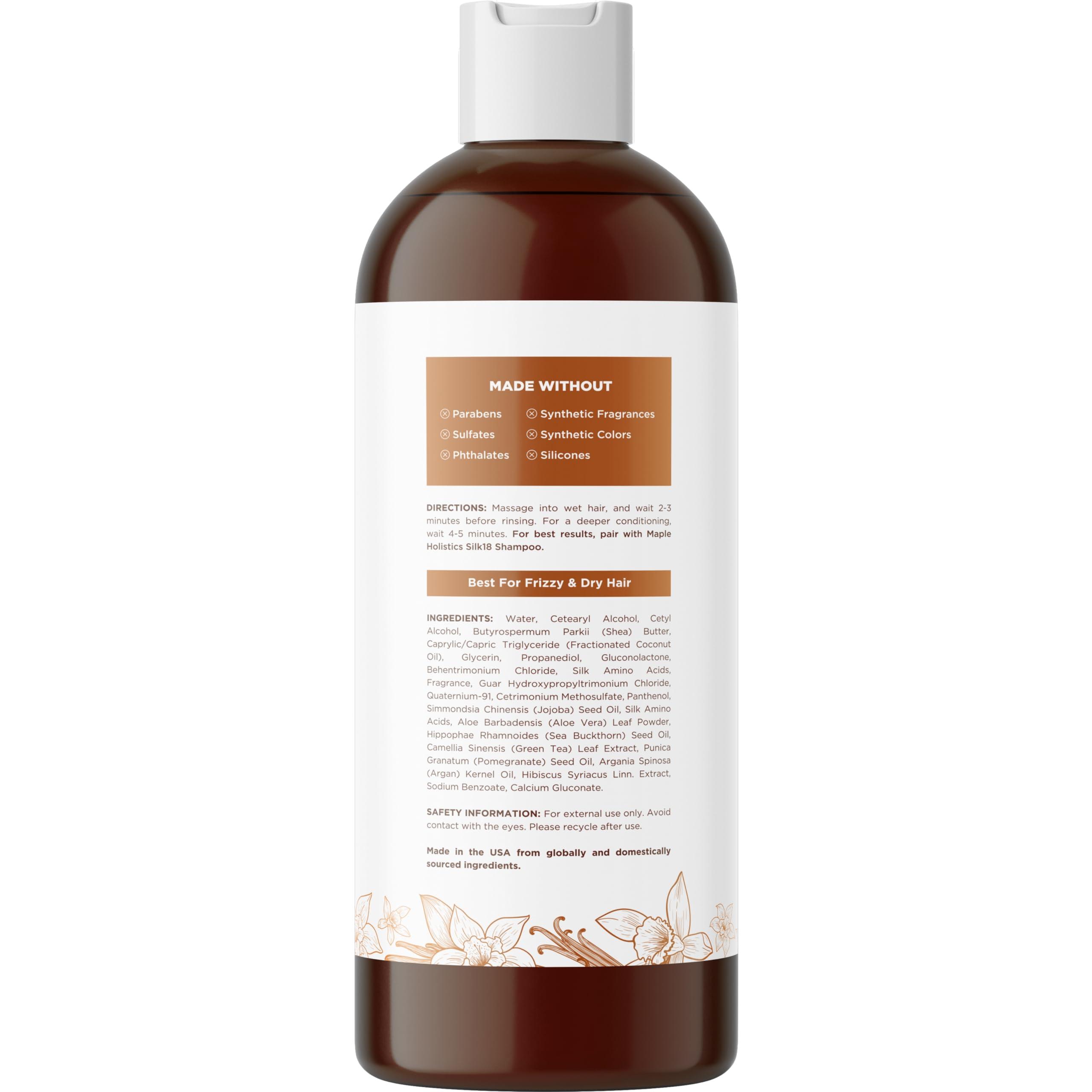 Maple Holistics Silk Protein Conditioner for Damaged Hair - Ultra Moisturizing Conditioner for Dry Hair with Deeply Nourishing Shea Butter Argan Oil Green Tea & Aloe - Helps Define Curls & Control Frizz (16 Fl Oz)