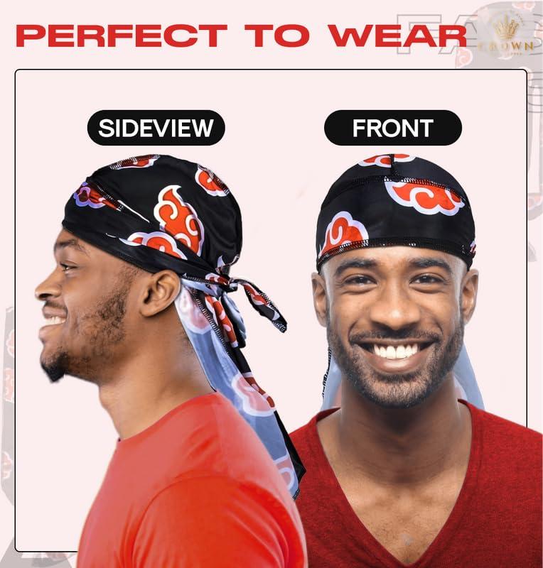 FOR KINGS. BY KINGS CROWN LMTD SUPPLY Red Clouds Silky Durag - 360 Wave Du Rag with long tails and quadruple stitching - Smooth Silk Fabric for Comfort and Compression