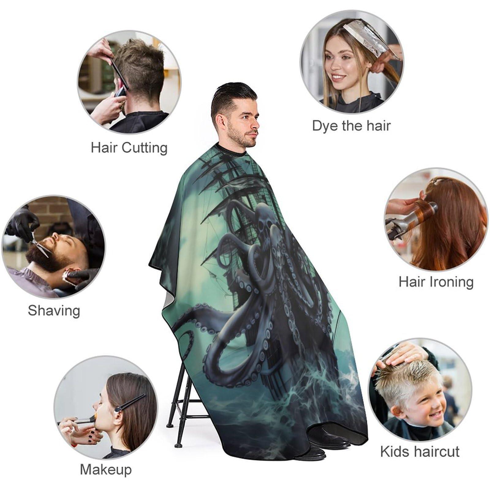 KUYT KUYT Octopus Skull Ship Professional Barber Cape,Polyester Hair Cutting Salon Cape,Water And Stain Resistant Apron,Cutting Hair Beard Hairdressing Cape Anti-Static Haircut,56.766.9 Inch (1 Pack)