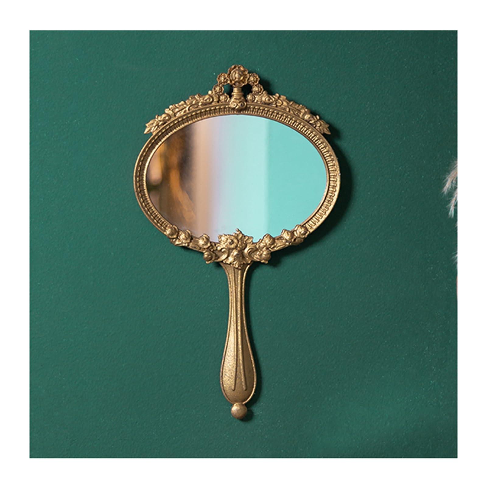 APLUSH APLUSH Gold Oval Vintage Hand Mirror, Wall Mirror Decorative Metal Mirror, Portable Handheld Mirror with Handle(A)