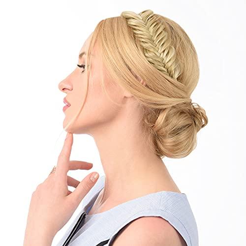 DIGUAN DIGUAN Wide Fishtail 2 Strands Synthetic Hair Braided Headband Classic Chunky Plaited Braids Elastic Stretch Hairpiece Women Girl Beauty accessory,59g Bohemian (Copper Brown)