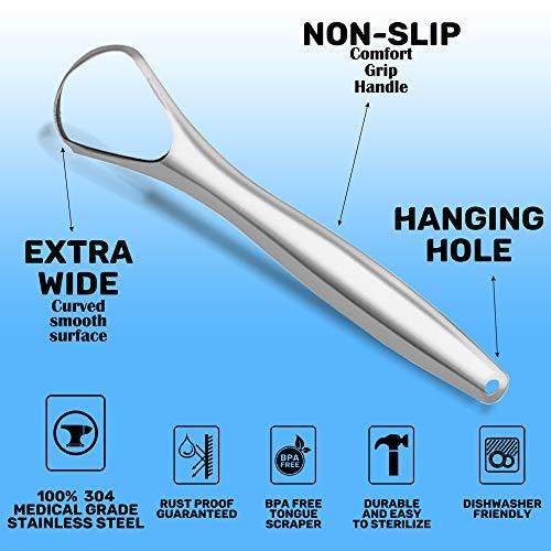 mastermedi MasterMedi Tongue Scraper with Case (Spoon Shape, 2 Pack), Medical Grade Stainless Steel Tongue Scrubber for Bad Breath Treatment, Easy to Use Tongue Scraper for Adults, Tongue Cleaner for Oral Care