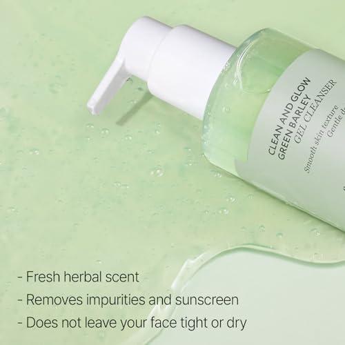 VEGANIFECT VEGANIFECT Clean and Glow Green Barley Gel Cleanser, Vegan Certified, Hydrating, Improving Skin Texture, Plant Based Oil, 6.93 Fl Oz