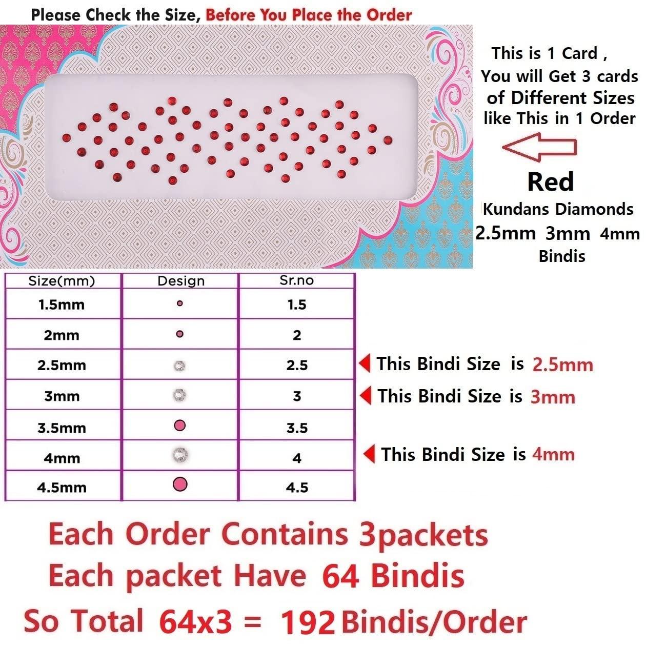 VAMA Vama Fashions Diamond Crystal Stone Red Bindi Bindiya kumkum sticker Combo Set Bindi For women (3 Sheets Mix Sizes)