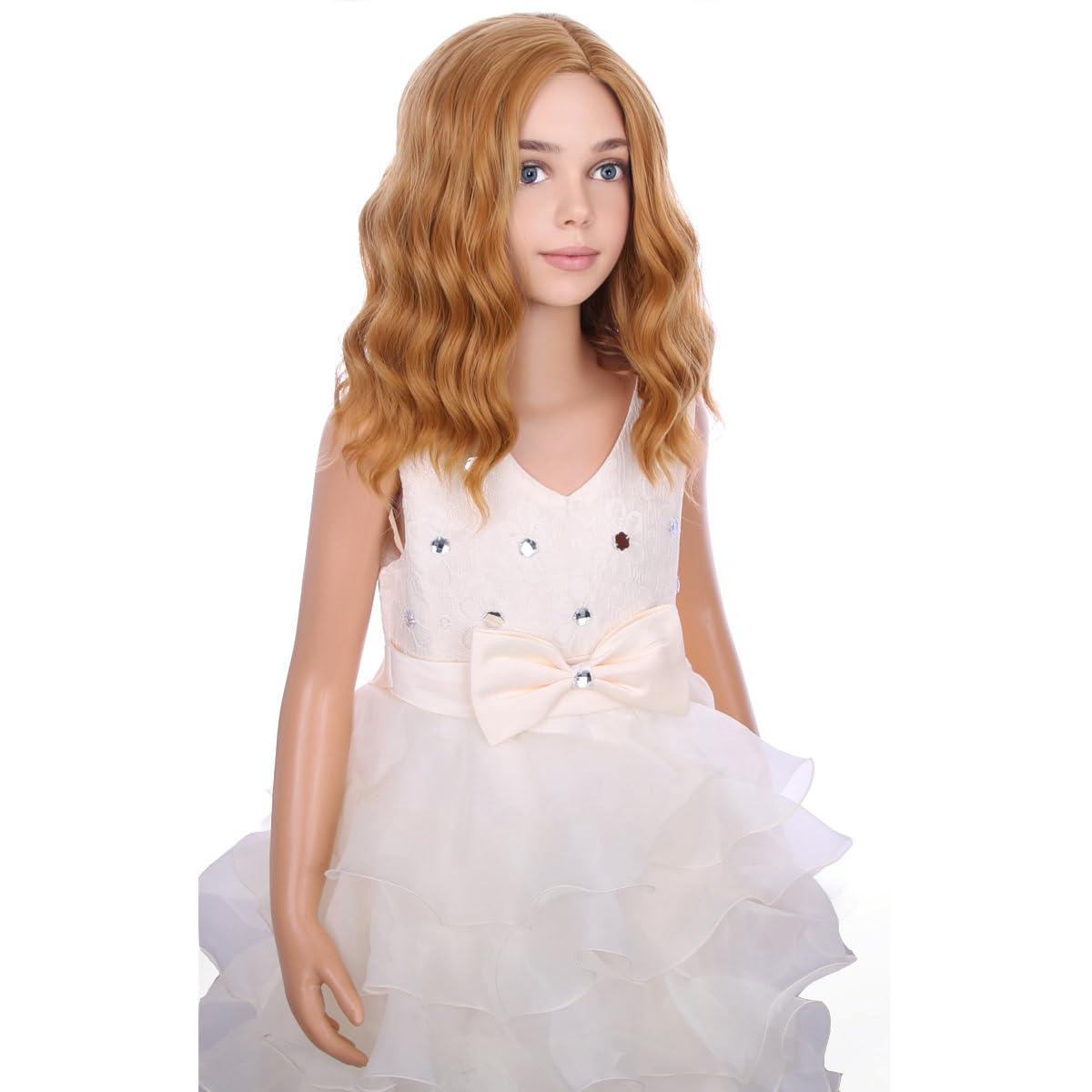 PATTNIUM PATTNIUM Strawberry Blonde Wig for Kids Child Short Curly Wavy Blonde Brown Wig Girl Side Part Shoulder Length Hair Synhhetic Wig