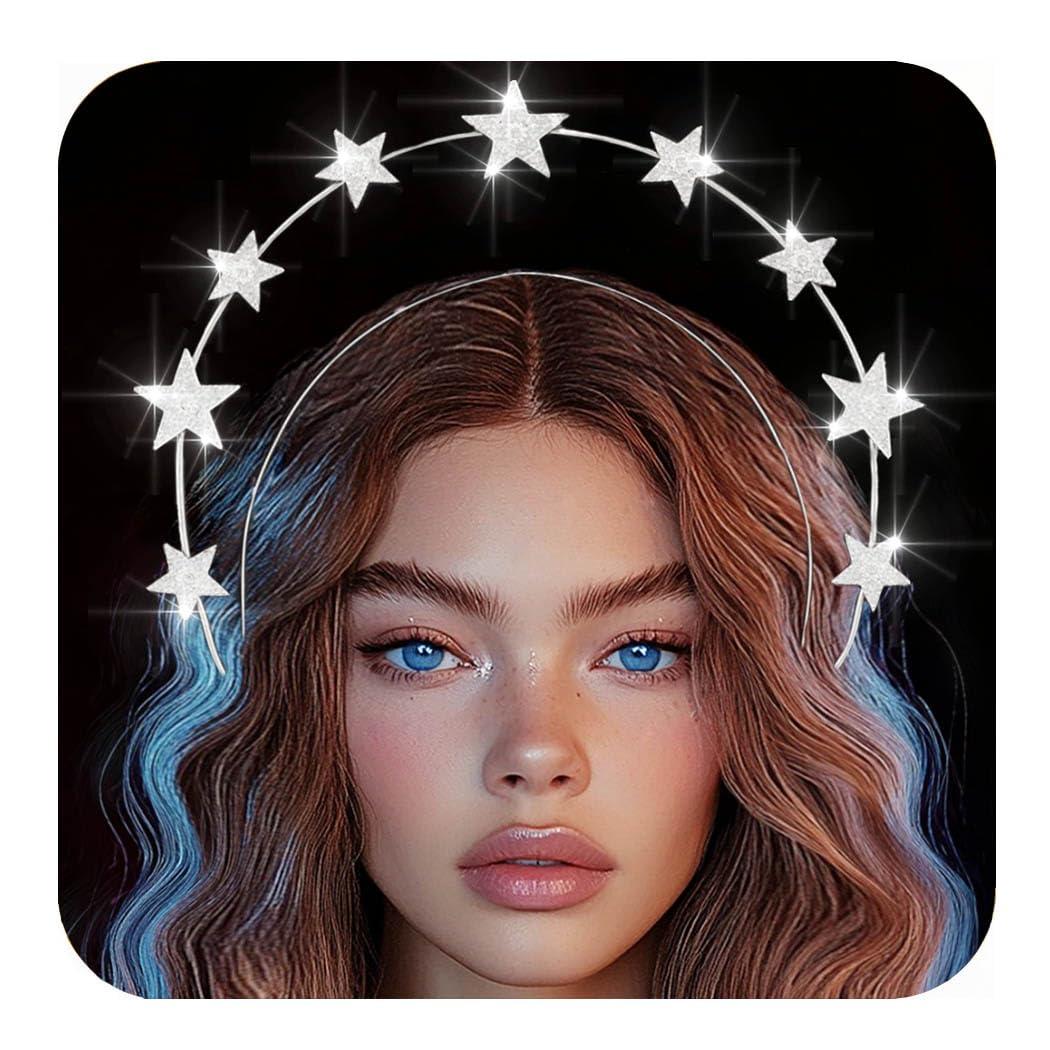 Kilshye Kilshye Rhinestone Star Goddess Headband Crystal Halo Crown Headpiece Bridal Hair Band for Women (Silver)
