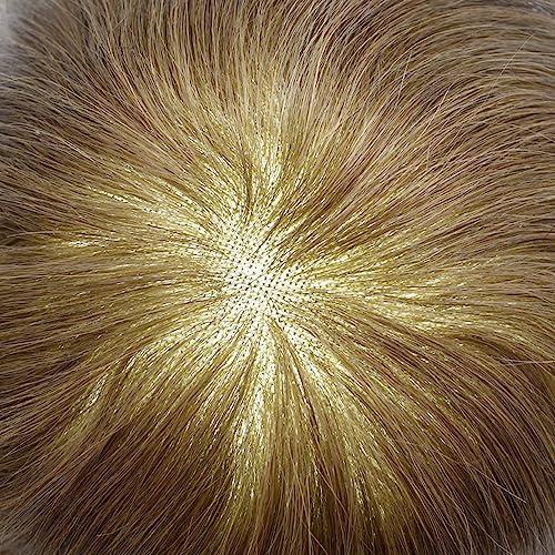 Generic Mens Toupee Men Hair System Durable Fine Monofilament European Human Hair Replacement Toupee for Men Hair Pieces Poly Coated Hair Prosthesis for Men17# DARK ASH BLONDE Medium density6*9