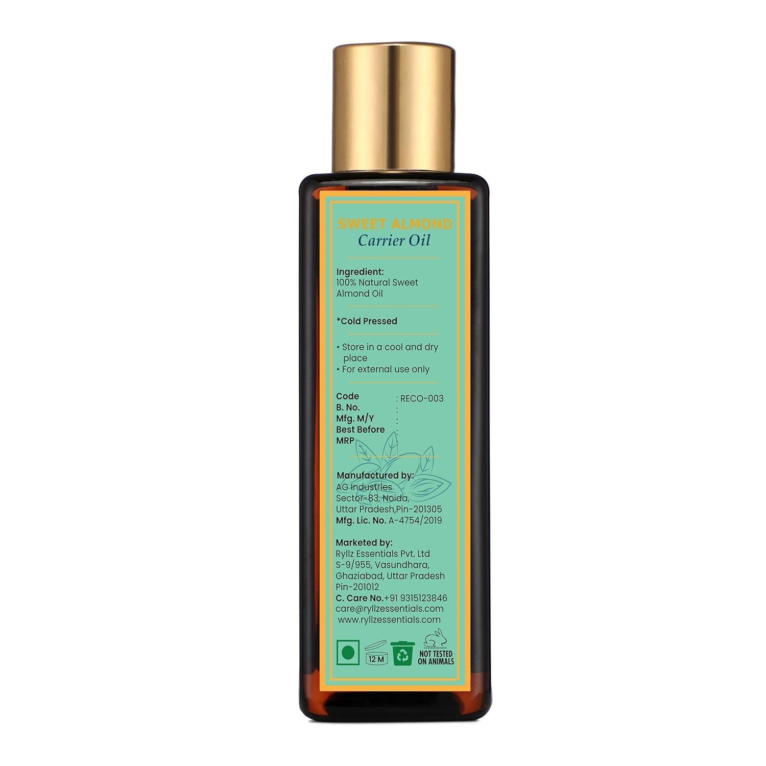India Sweet Almond Carrier Oil | 100% Pure & Natural | Cold Pressed & Extra Virgin Oil- 100ml