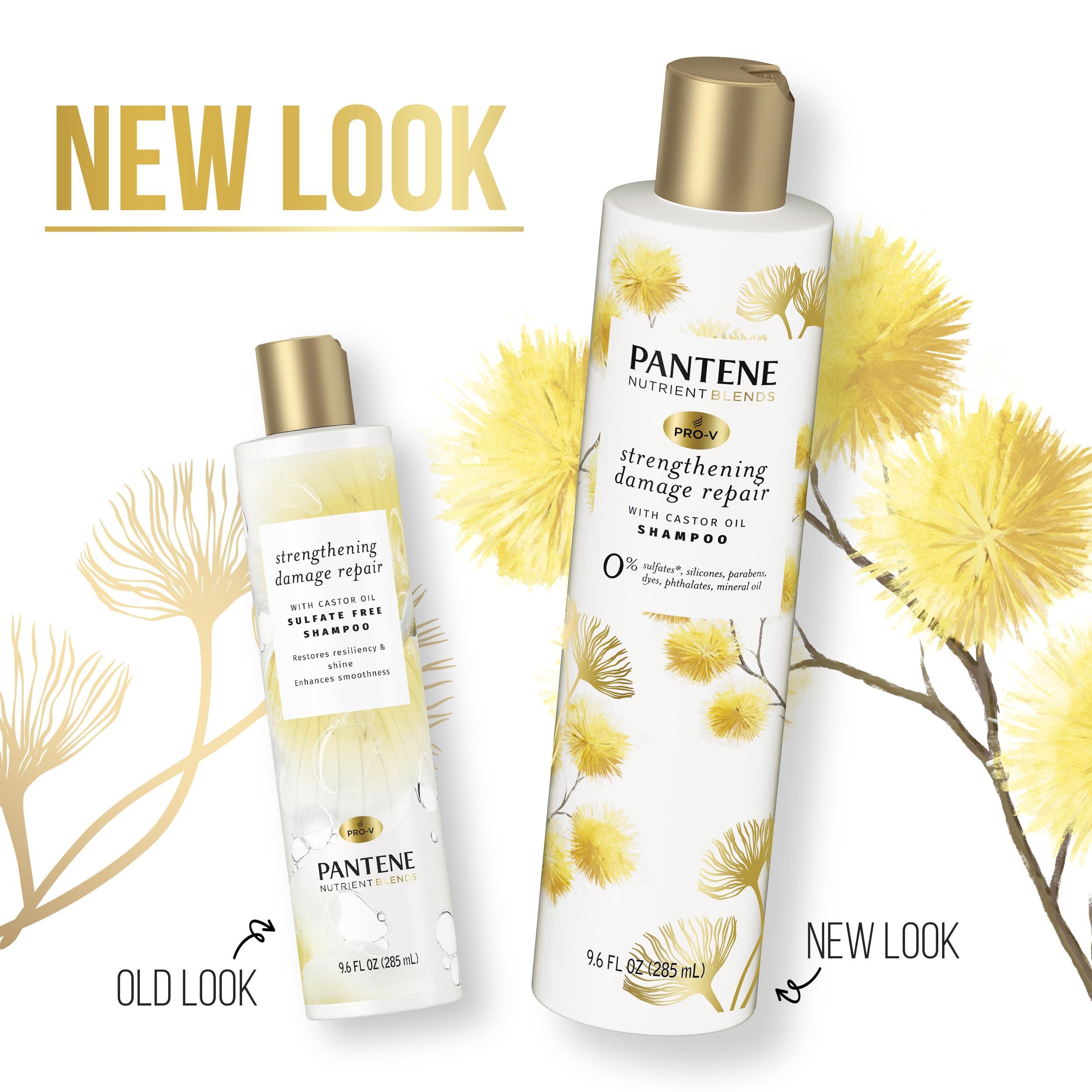 Pantene Pantene Sulfate Free Shampoo, Hair Strengthening Anti Frizz Damage Repair Shampoo with Castor Oil, Safe for Color Treated Hair, Nutrient Blends, 9.6 oz