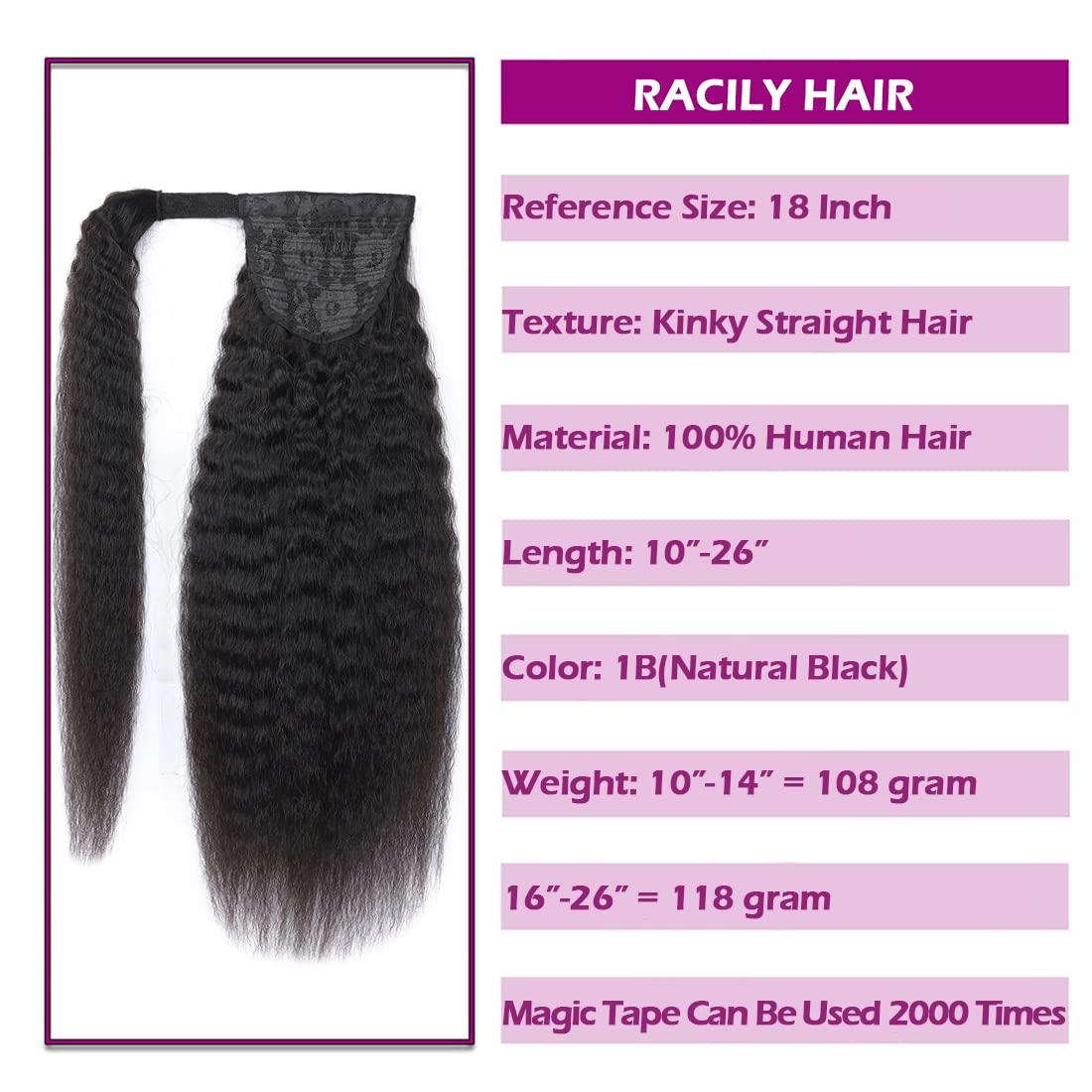 R RACILY HAIR R RACILY HAIR Drawstring Ponytail for Black Women Human Hair Straight Kinky Ponytail Wrap Drawstring Yaki Extensions Clip on Afro Full Hair Pieces 110g/set False Hair (12\")