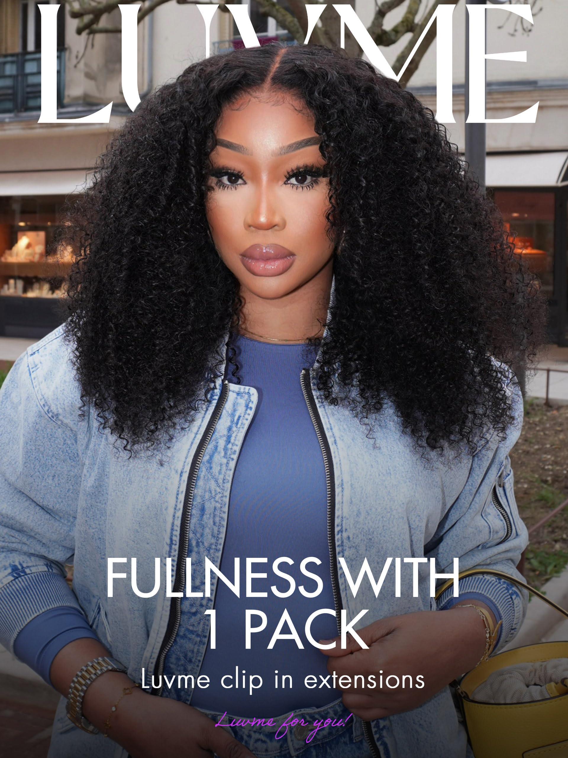 LUVME HAIR LUVME HAIR Curly Clip in Hair Extensions Fullness with 1 Pack, 16inch 135g 9pcs Natural Black Kinky Curly Human Hair Clip ins for Women