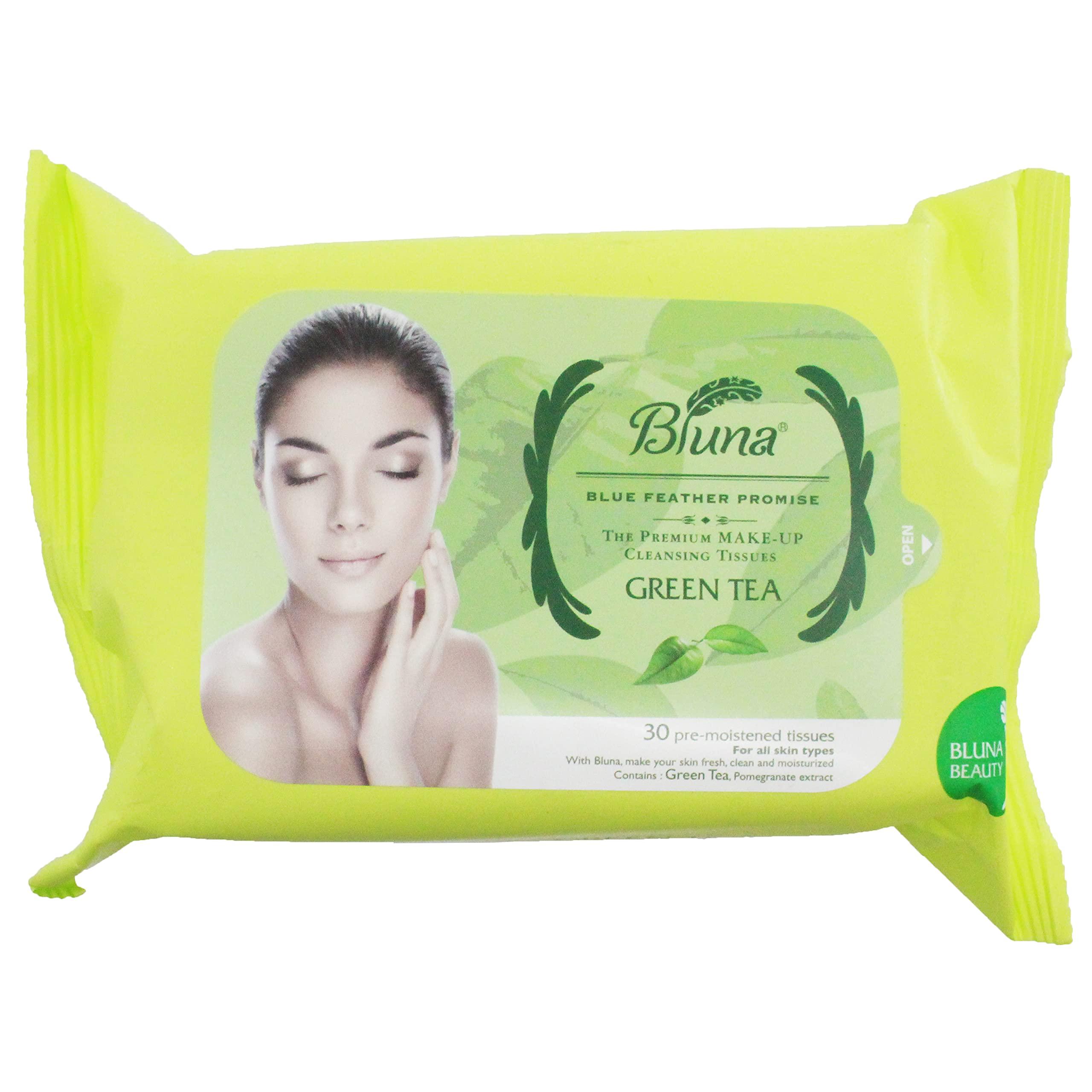 bluna Bluna Facial Make-Up Cleansing Tissue for All Skin Types, Green Tea, 30ct per pack (2 PACK)