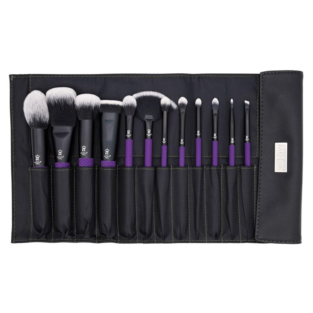 MODA MODA Pro Full Face 13PC Makeup Brush Set with Travel Pouch (Purple)