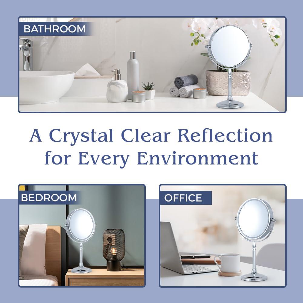 MIRRORVANA MIRRORVANA 15X Magnifying Makeup Mirror with Stand - Double-Sided 15X/1X Design - Suitable for Vanity Desk, Dressing Table, or Bathroom Countertop for Precise Make Up - 12\" High x 6\" Wide (Chrome)