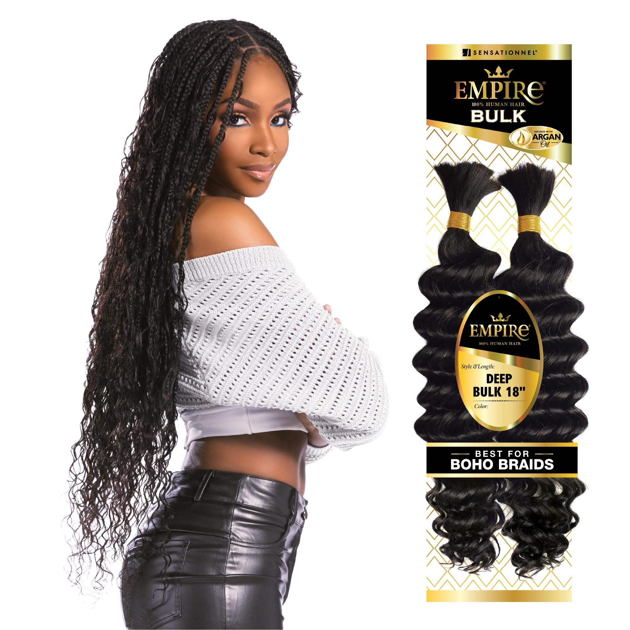 Sensationnel Sensationnel Empire bulk braiding  deep human hair braids for knotless boho box or curly loose wave styles (18 inch, BG BURGUNDY)