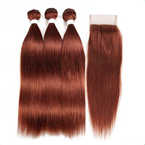 Tony beauty hair Tony Beauty Hair Copper Red Virgin Brazilian Human Hair Bundles with Top Closure Silky Straight #33 Dark Auburn Soft Hair Weaves 3 Bundle Deals with Lace Closure Piece 4x4 (14 14 14+14)
