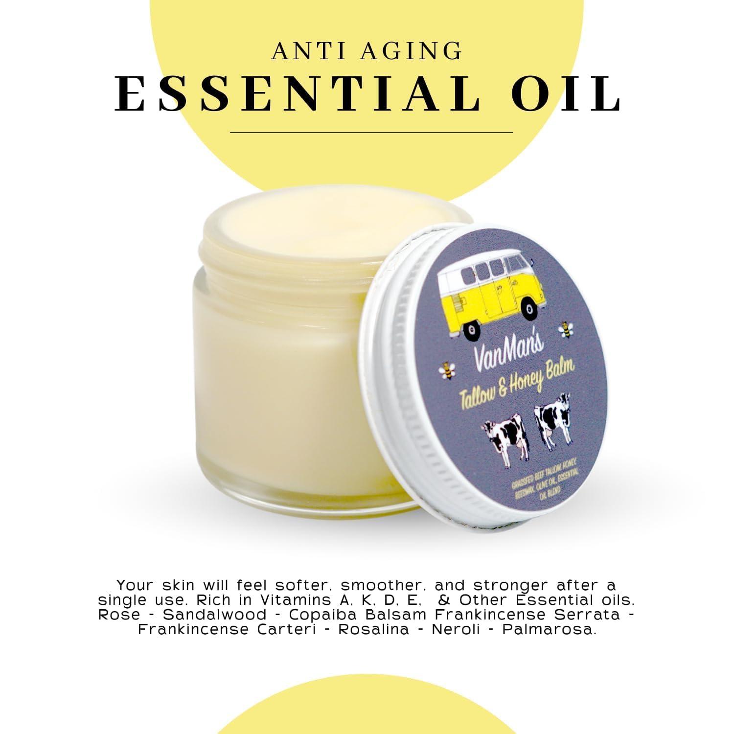 The Vanman Company Vanman\'s Tallow and Honey Balm With No Added Scent - Beef Tallow Face Moisturizer with Grass-Fed/Finished Beef Tallow for Skin, Organic Raw Honey and Beeswax, Cold Pressed Olive Oil - 2 oz